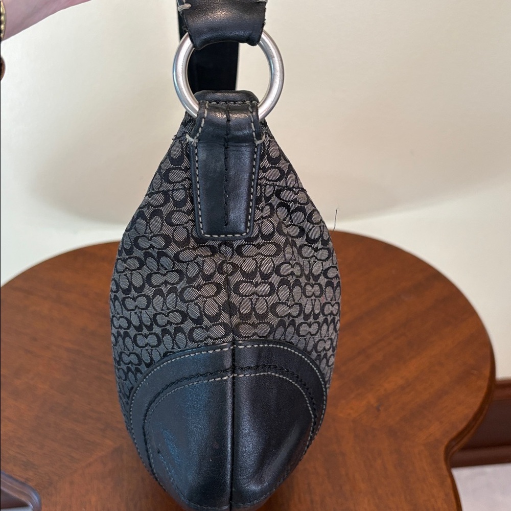 Coach Soho Shoulder Bag mini C monogram black/grey/black leather trim hobo bag - Picture 7 of 16